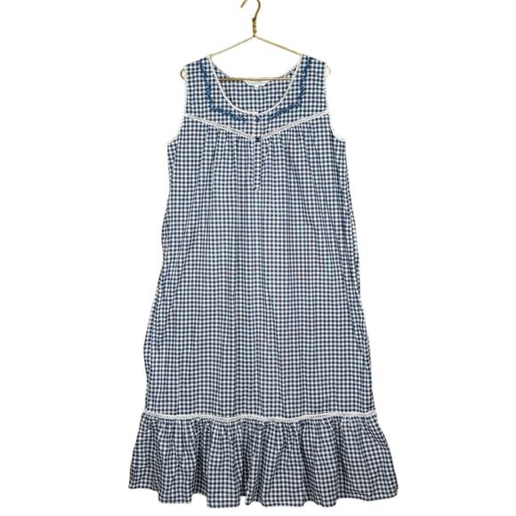 Alexander Rossa Blue Gingham Cotton Nightgown XL Ballet Length Cottagecore - Picture 10 of 11